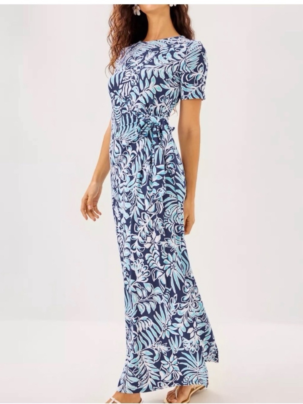Lilly Pulitzer Navy and Light Blue Floral Wrap Maxi Dress